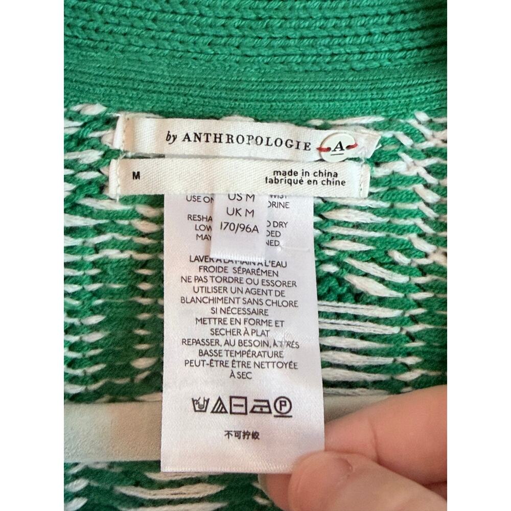 By Anthropologie green white button front oversized cardigan medium preppy knit - Picture 3 of 7